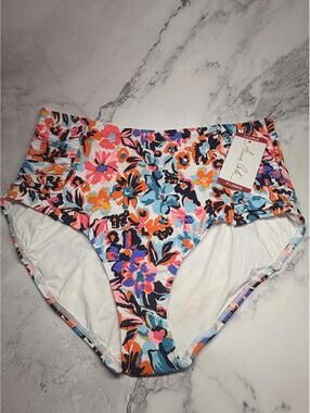 Anne Cole Bikini Bottom XL Floral High Waisted Swim Bottom UPF 50 NWT